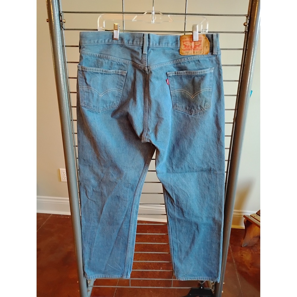 Levis 501 Original Fit Mens Blue Straight Leg Button Fly Denim Jeans 38x29 - Picture 2 of 9